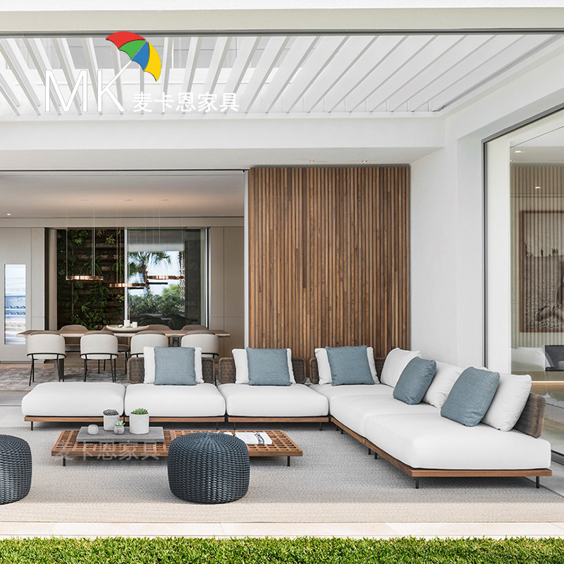 Outdoor High-end Sofa Teak Grapefruit Choreography Furniture Hotel Outdoor Balcony Sales offices Casual Area Solid Wood Sofa Combo-Taobao