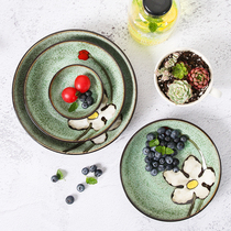 Yuquan Korean dishes set round dishes Chinese retro ceramic dishes Japanese hand-painted creative personalized tableware