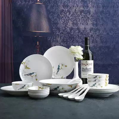 (Yuquan)New Korean hand-painted bone China bowl set Personalized rice bowl Chinese ceramic plate