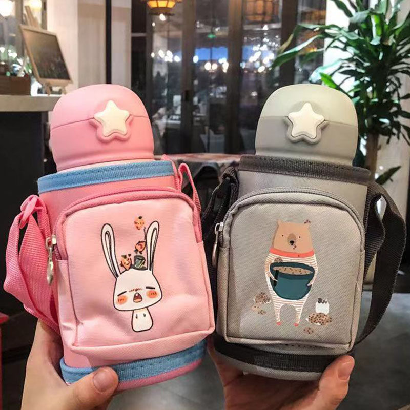 Children's insulated cup with straw cup double cover water glass student kindergarten anti-fall large capacity for portable kettle-Taobao