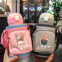 Childrens thermos cup with straw A cup double cover water cup Students kindergarten drop-proof large capacity portable kettle out of the house