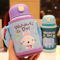 304 stainless steel childrens straw thermos cup with cup cover with cover Drop-proof childrens baby kindergarten small cup water cup