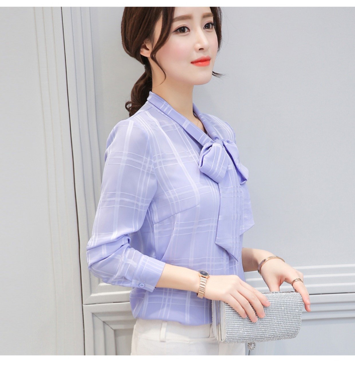 Áo mới mùa thu 2018 áo thun dáng dài tay voan nữ sơ mi chạm đáy áo sơ mi các kiểu áo sơ mi sọc nữ đẹp