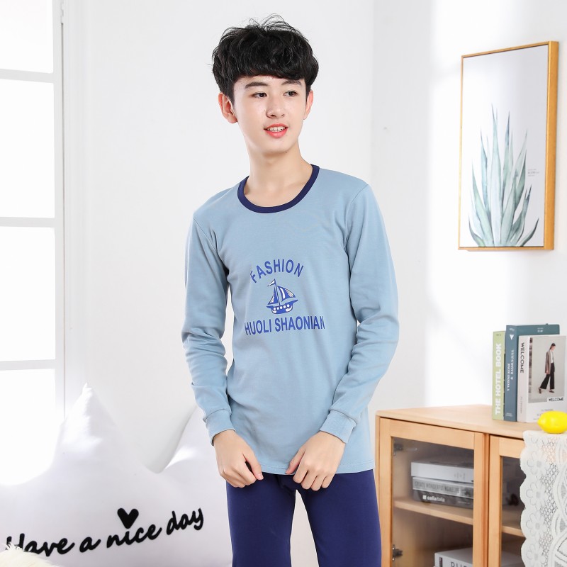 Teen đồ lót phù hợp với cậu bé quần quần áo cotton mùa thu mùa thu mỏng để giữ cho học sinh trung học cơ sở ấm nhấn quần áo mấu chốt đồ ngủ mùa đông.