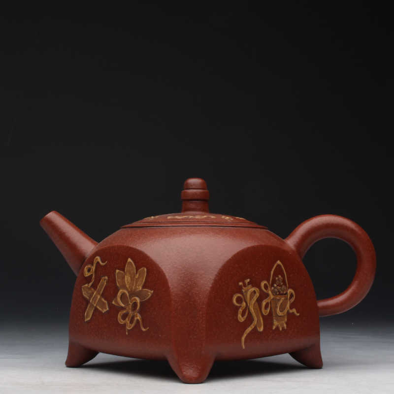 中国古美術・原鉱紫泥高六方紫砂壺・底款：王寅春・紫砂壺・朱泥・急須