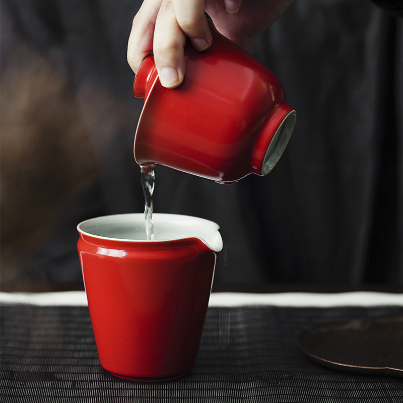 Cloud art of jingdezhen manual undressed ore coral red points fair keller of tea, tea and a cup of tea sea kung fu tea set