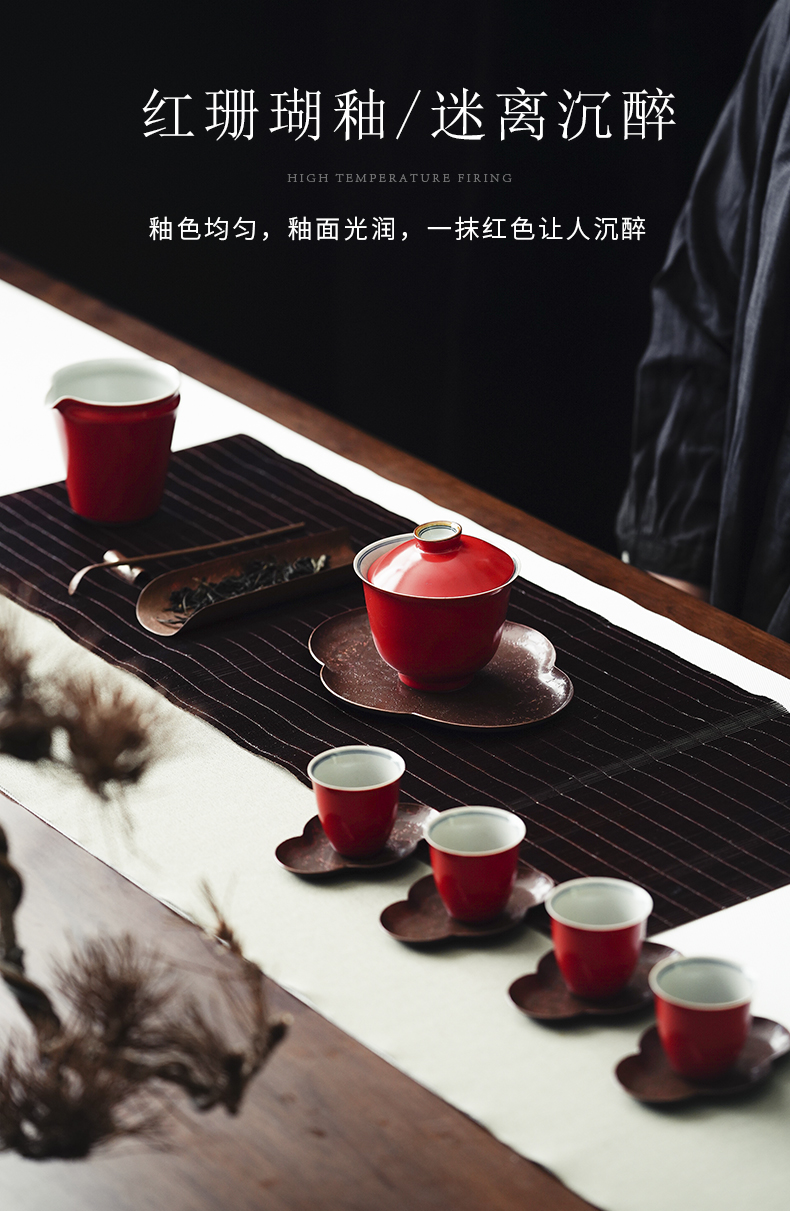 Cloud tureen ore color art of jingdezhen ceramics glaze tea coral red tureen three bowls of kung fu tea set