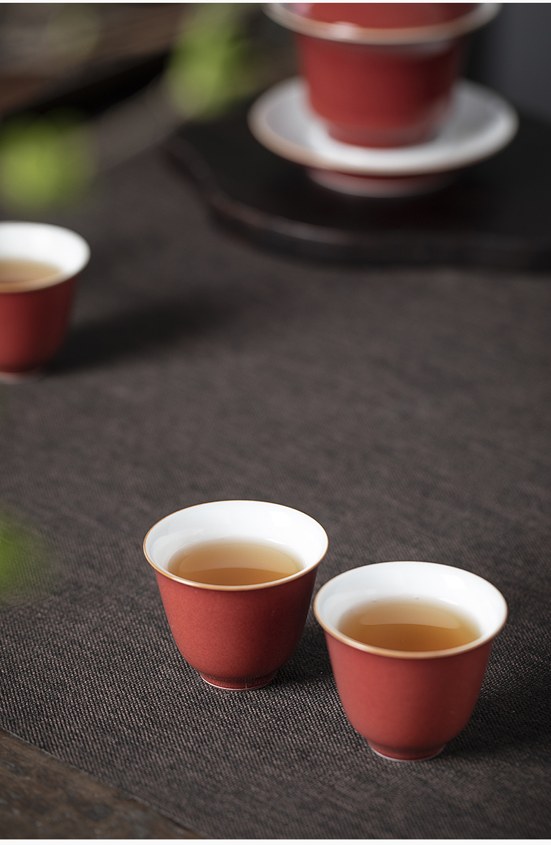 Cloud art of jingdezhen ceramic sample tea cup ji red horseshoe cup the red cup of god hand masters cup kung fu tea set