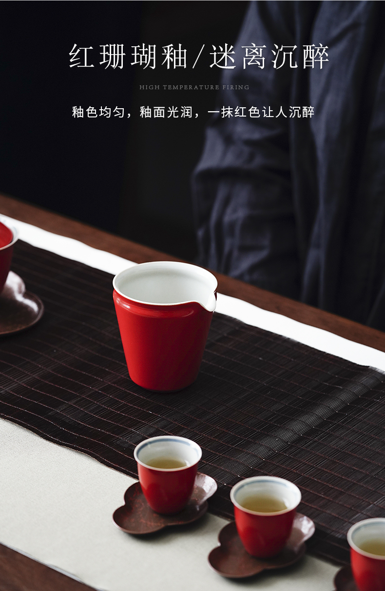 Cloud art of jingdezhen manual undressed ore coral red points fair keller of tea, tea and a cup of tea sea kung fu tea set