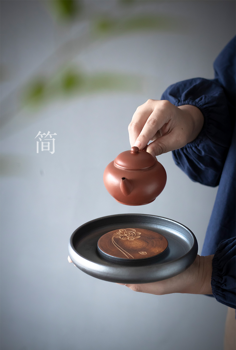 Jingdezhen rust by hand glaze lotus flower pot bearing pot foster pot tray was circular dry terms plate of Japanese tea taking with zero