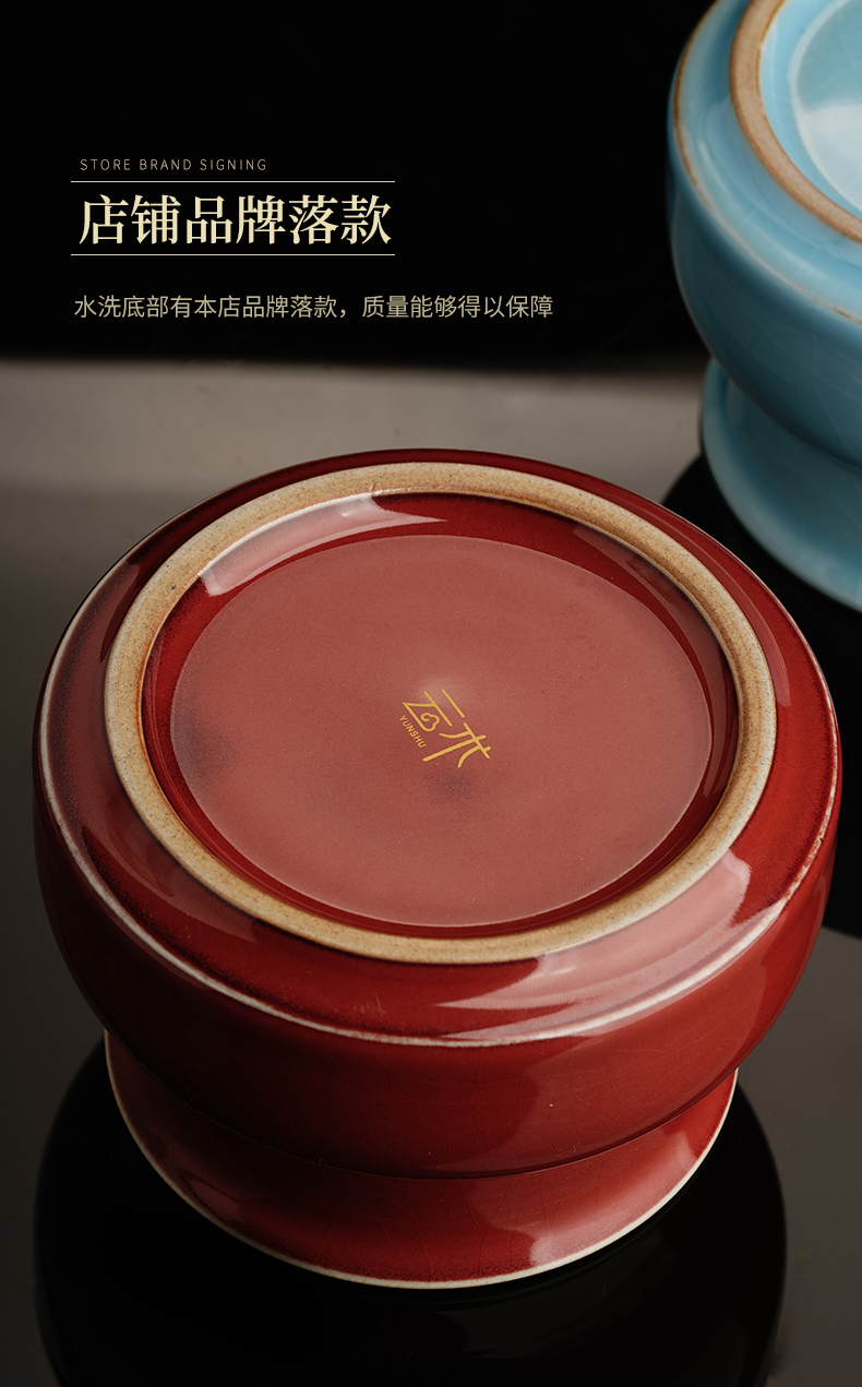 Cloud art of jingdezhen undressed ore glaze cowpea red in hot water to wash the bucket water jar writing brush washer built hydrological fitting