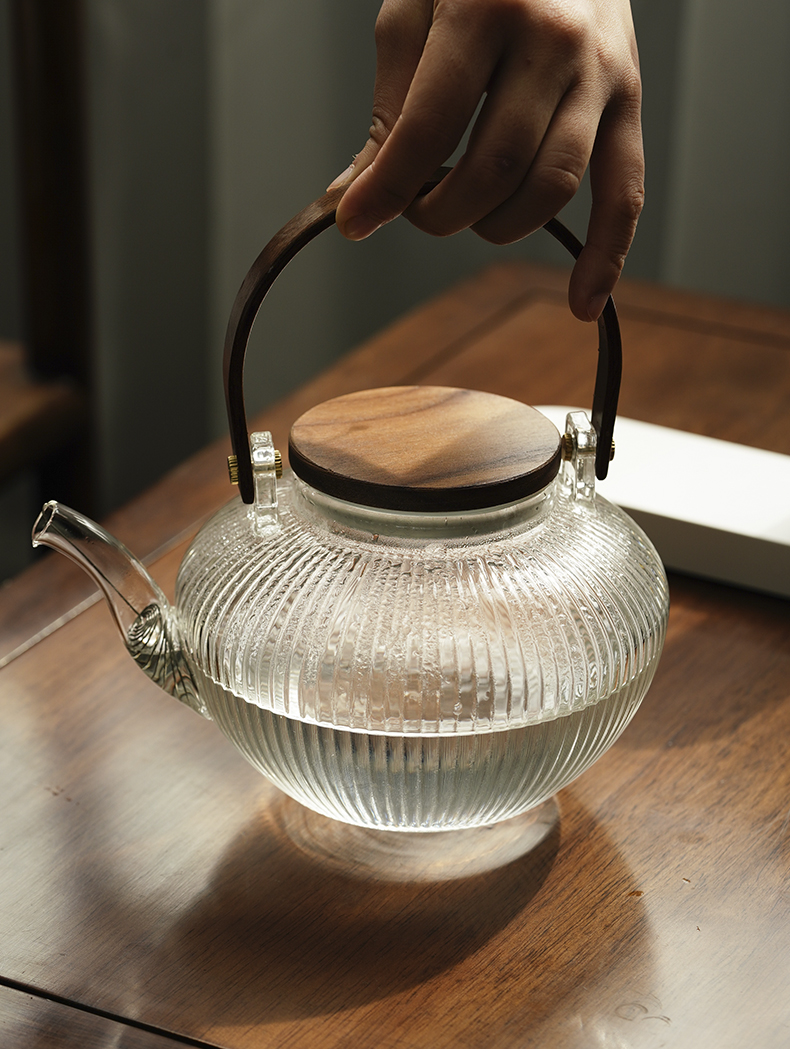 Cloud (vertical stripes high - temperature thickening glass teapot household heating electric TaoLu cooking pot fire boil tea
