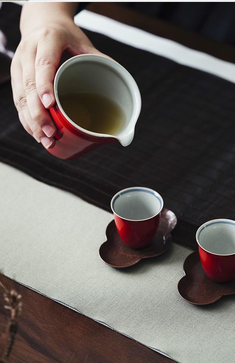 Cloud art of jingdezhen manual undressed ore coral red points fair keller of tea, tea and a cup of tea sea kung fu tea set