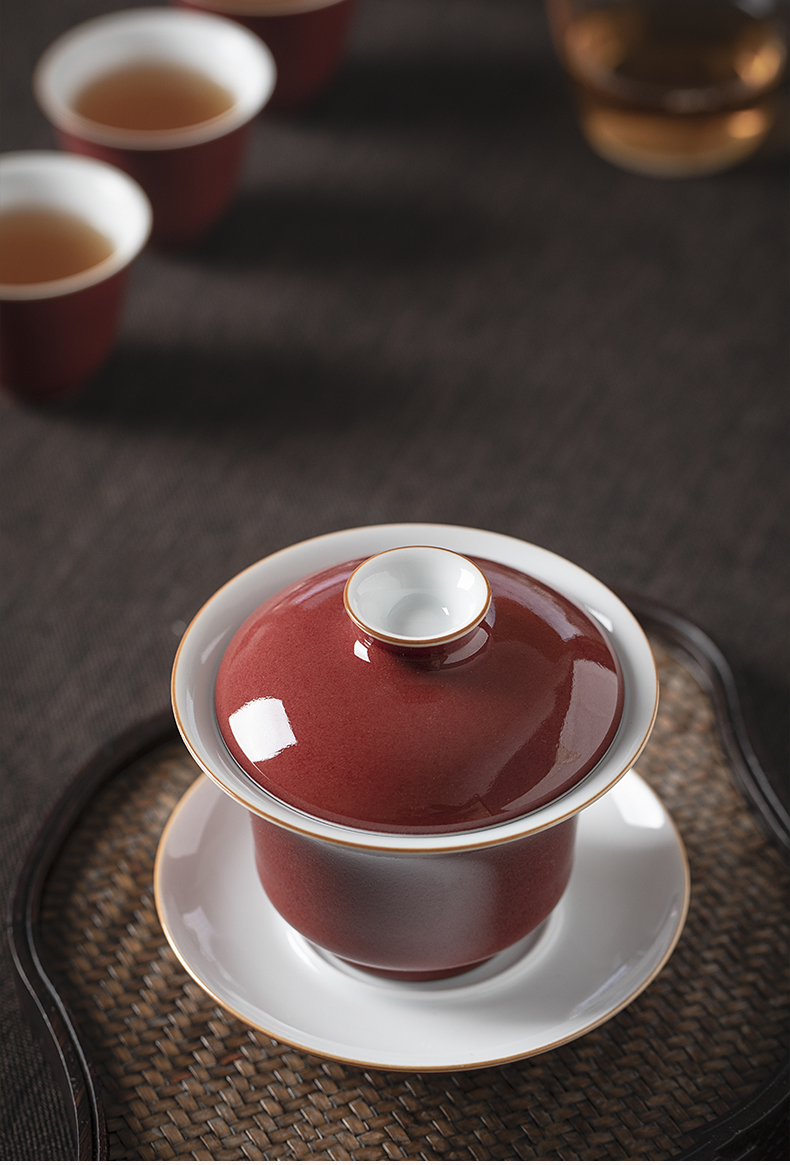 Clouds, jingdezhen pure manual operation ore the red three tureen ceramic ji red tea bowl of kung fu tea cups