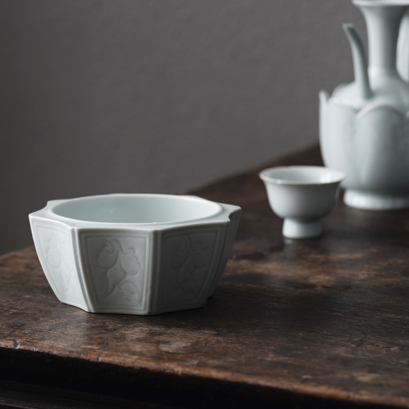 Art of jingdezhen imitation song dynasty style typeface of cloud shadow blue all hand carved kung fu tea tea to wash in hot water writing brush washer cylinder accessories