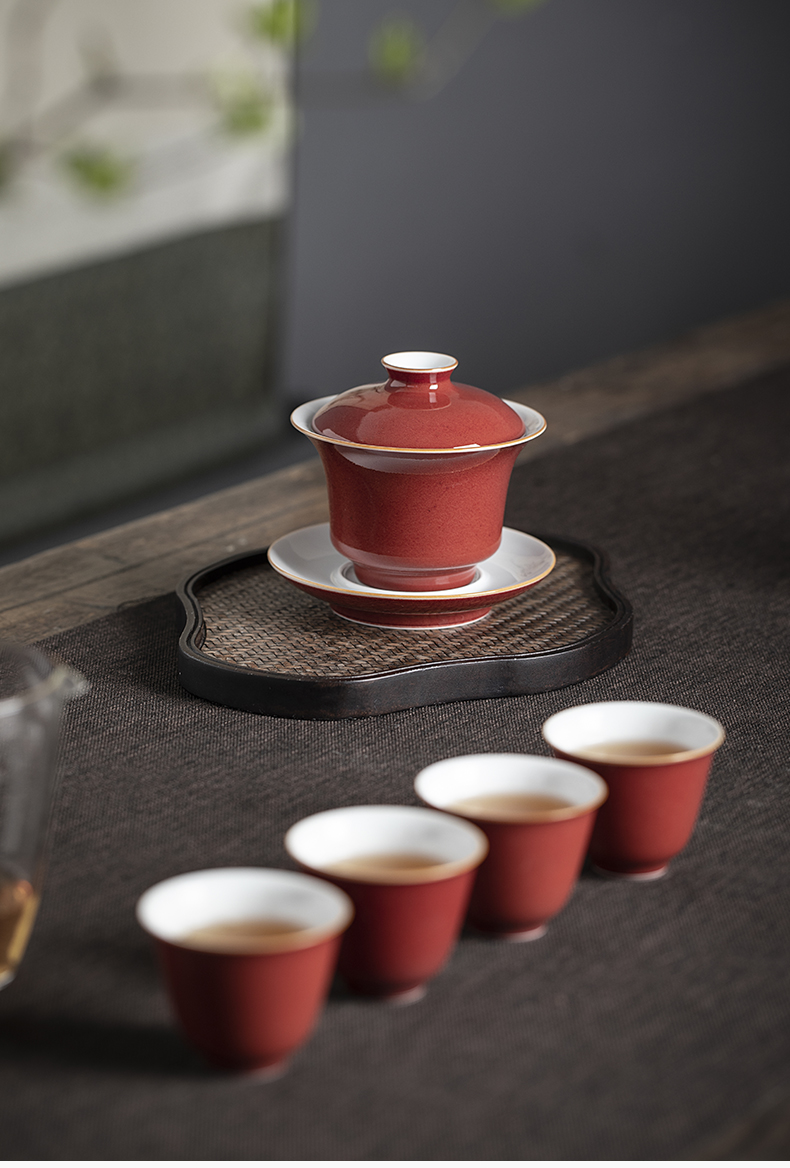 Clouds, jingdezhen pure manual operation ore the red three tureen ceramic ji red tea bowl of kung fu tea cups