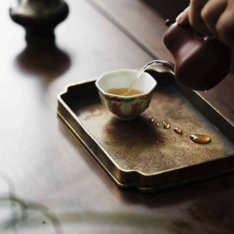 Cloud art of jingdezhen manual archaize pure copper paint paint pot bearing song type copper pot pad bark grain dry mercifully tea tray