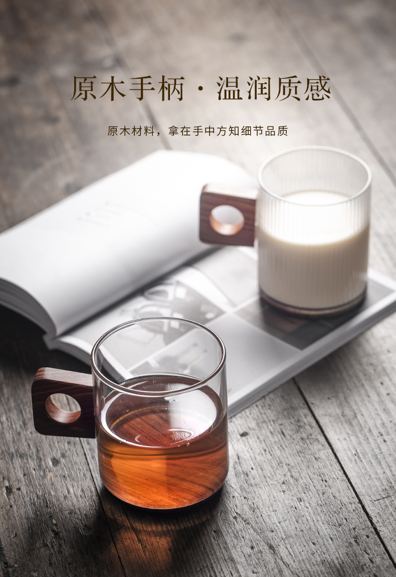 Glass Glass art creative jingdezhen stripe with the wooden bottom insulation cup coffee cup home of kung fu tea set