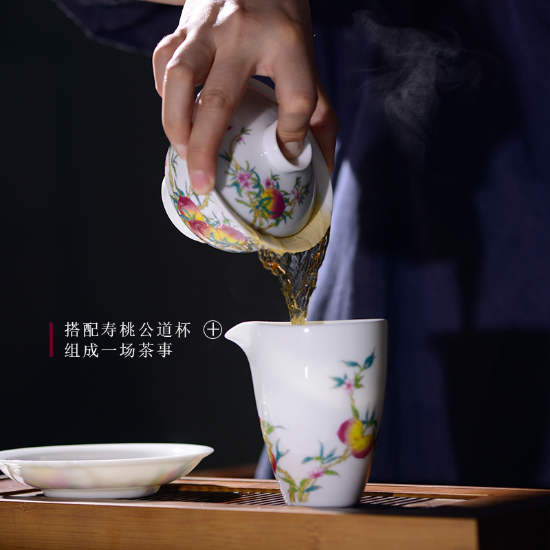 Cloud peach is only three tureen teacup full manual operation of jingdezhen ceramic tea bowl of kung fu tea set