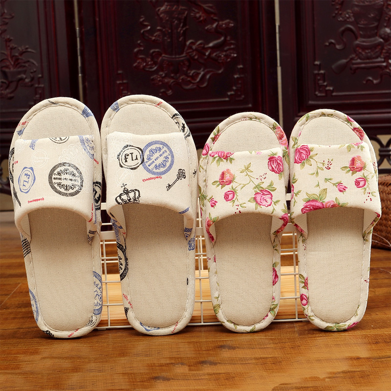 Flax slippers female summer home couples cotton linen spring and autumn cloth slippers four seasons home indoor soft bottom floor non-slip men