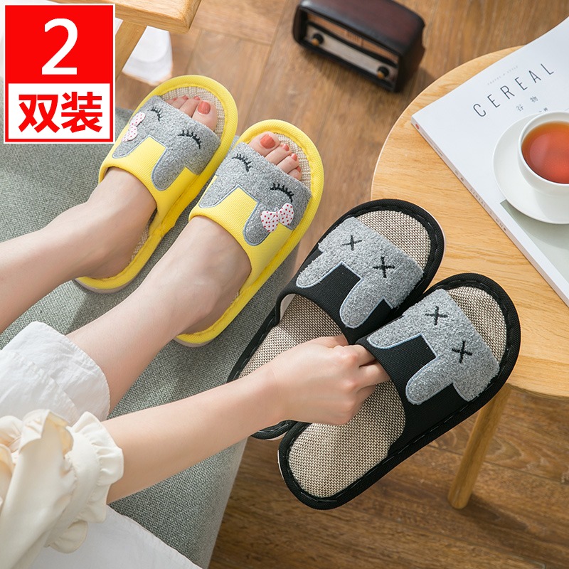 Linen slippers female summer home mute four seasons couple cotton and hemp cool drag indoor home floor soft bottom spring and autumn men