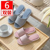 6 pairs of cotton linen slippers women Summer indoor couples non-slip hemp slippers home four seasons sandals men