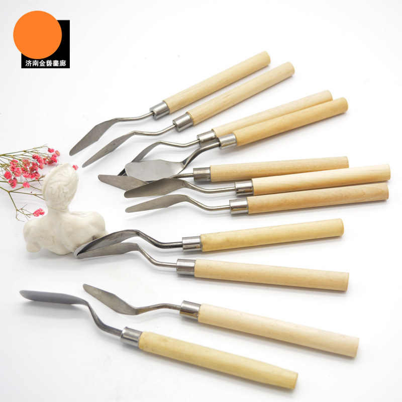 Gold Art Gallery Wood Handle Stainless Steel Toning Knife Metal Oil Painting Scraper Water Powder Small Scraper Shape Random Hair