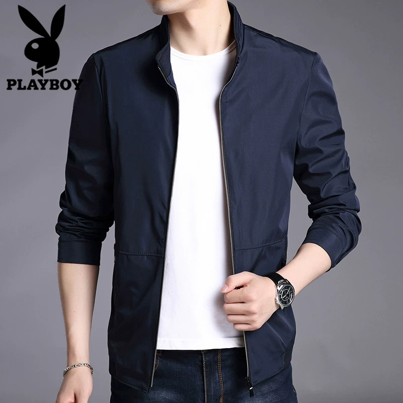 Áo khoác nam Playboy 2020 mùa xuân mới trung niên áo khoác nam mỏng mùa xuân và mùa thu đứng cổ áo giản dị hàng đầu - Áo khoác