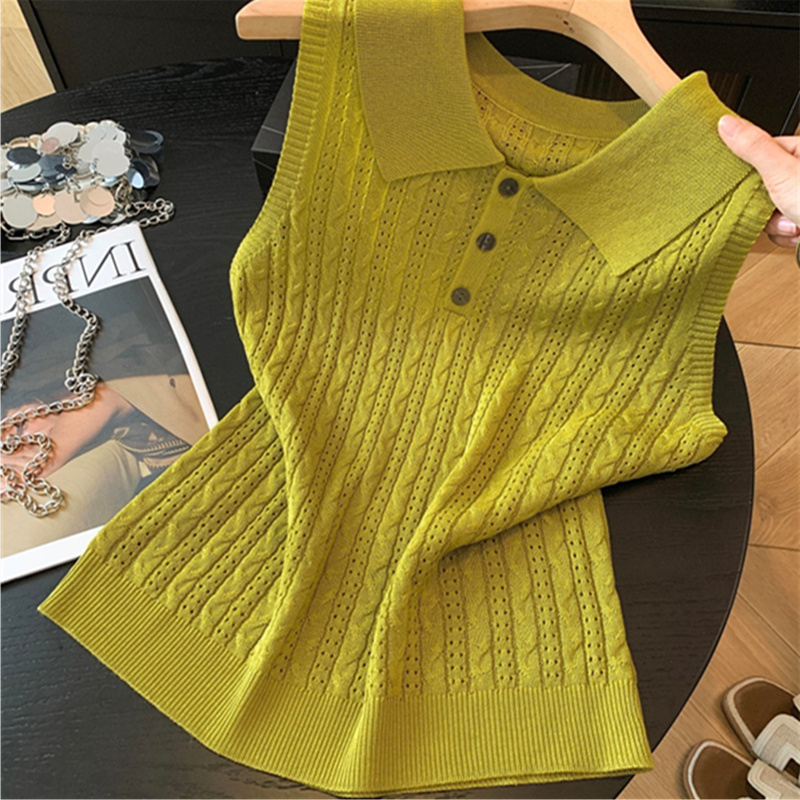 Shenzhen Nanyou High-End Light Luxury Women's Clothing with a Western Style, Retro Lapel Sleeveless T-Shirt Vest, Summer Knitwear Shenzhen Nanyou High-End Light Luxury Women's Clothing with a Western Style, Retro Lapel Sleeveless T-Shirt Vest, Summer Knitwear