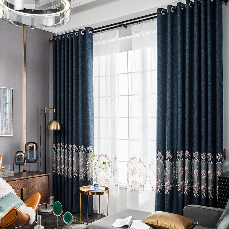 Curtain European American light luxury Nordic simple modern pastoral finished embroidered blackout bedroom living room high-grade atmosphere