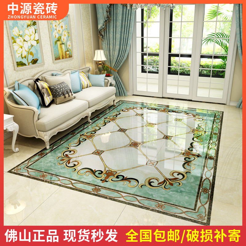 Living room parquet floor tiles 800x800 Dining hallway European-style wear-resistant microcrystalline stone gilded entryway imitation waterjet tiles