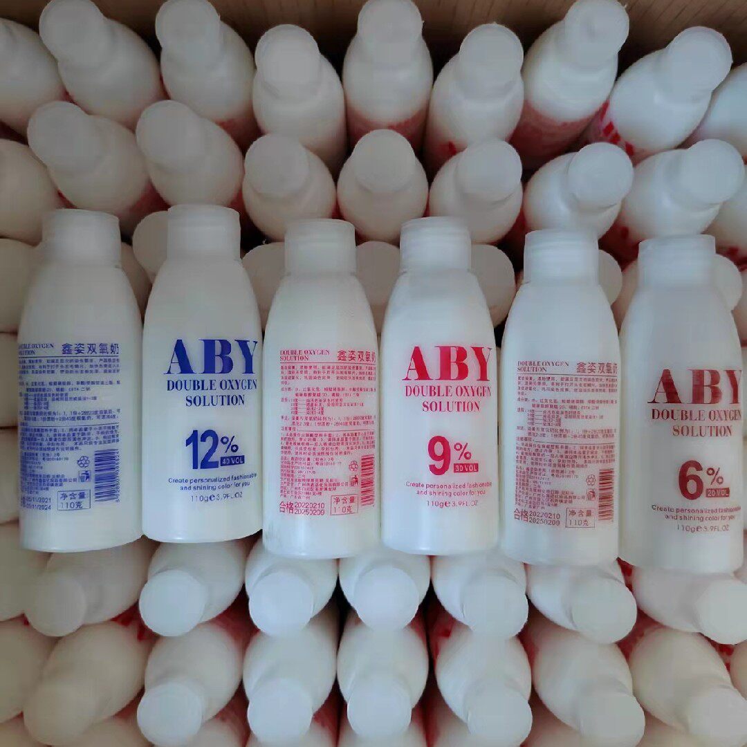 Bioxy aromatic barber shop hair dyes using small bottles of bioxygen milk 6 degrees 9 degrees 12 degrees