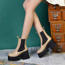 Heightening short boots female little guy Chelsea boots thick heel thick underwind dermis winter plus suede high heel Martin boots