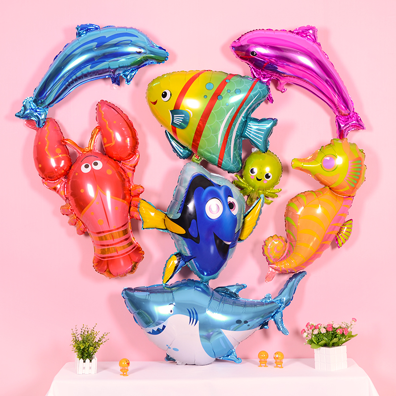 Birthday Decoration Party Scene Arrangement Supplies Dinosaur Aluminum Film Balloons Dress Cartoon Marine Animal Children Aluminum Foil