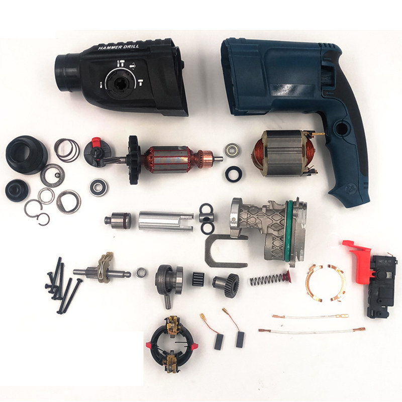 Light rotary hammer drill Impact drill Motor rotor Stator housing Gear Cylinder piston Carbon brush switch Front shell Handle