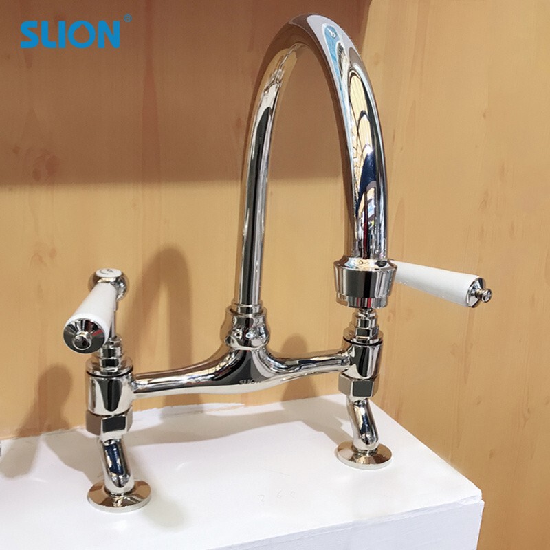 Shilin British Retro Faucet Hot and Cold Water Outlet Full Brass Double Handle Kitchen Faucet European and American Original Single Guarantee