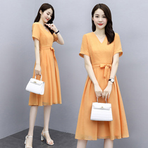 Summer dress 2021 new small chiffon stitching skirt fashion temperament waist thin mid-length dress