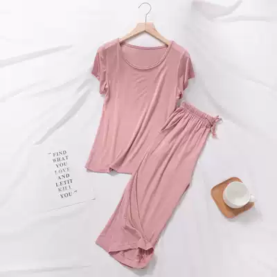Modal pajamas women's short-sleeved Capri pants set two-piece home wear loose large size summer thin models can be worn outside