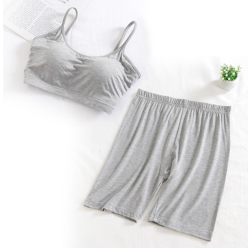 Lady hit bottom suit Jane about pure colour Modale with chest cushion Two sets of bottom stay-at-home casual large size for high elasticity