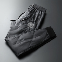 Winter fashionable high-end embroidered rubberized waterproof mens casual outer wear drawstring thickened warm white duck down down pants