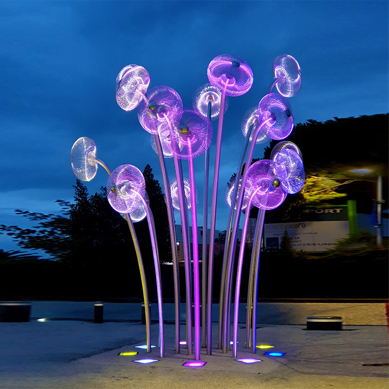 Outdoor garden stainless steel dandelion sculpture customized mirror light ball abstract hollow jellyfish landing parts