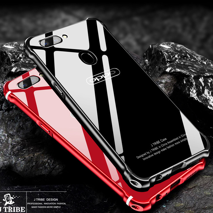 iy Rainbow Aluminum Metal Frame 9H Tempered Glass Back Cover Case for OPPO R11s & OPPO R11s Plus