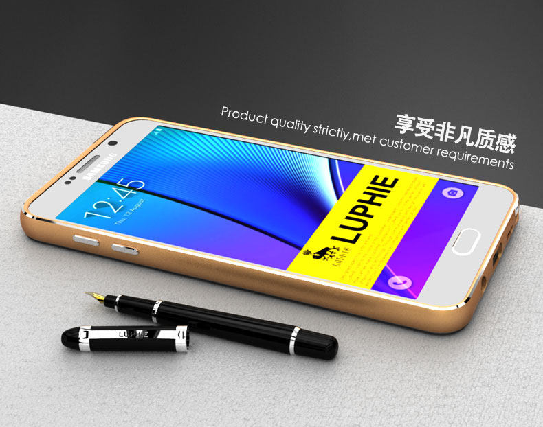 Luphie Aircraft Aluminum Metal Frame 9H Tempered Glass Back Cover Case for Samsung Galaxy Note 5 N9200
