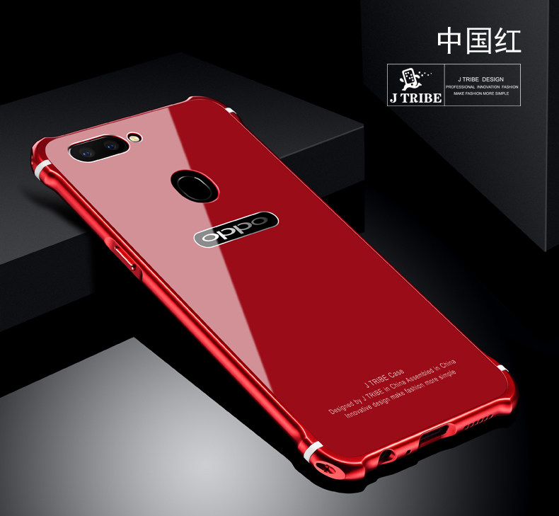 iy Rainbow Aluminum Metal Frame 9H Tempered Glass Back Cover Case for OPPO R11s & OPPO R11s Plus