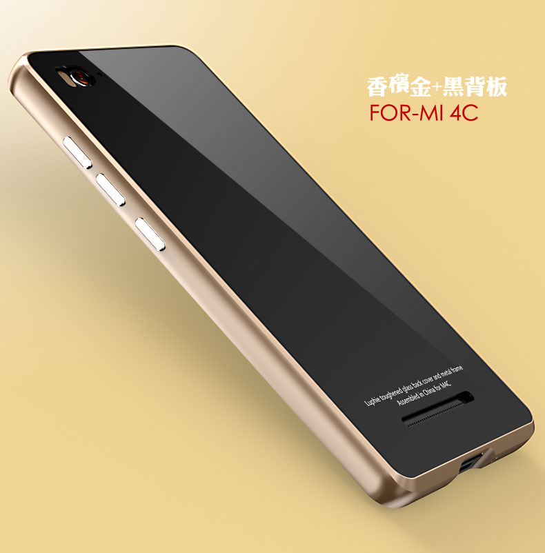 Luphie Aircraft Aluminum Metal Frame 9H Tempered Glass Back Cover Case for Xiaomi Mi 4C