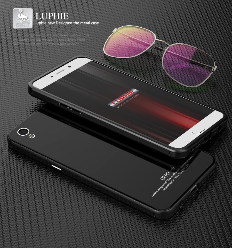 Luphie Aircraft Aluminum Metal Frame 9H Tempered Glass Back Cover Case for OPPO R9