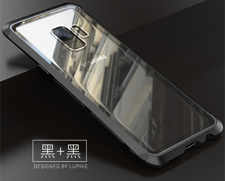 Luphie Nunchaku Airframe Metal Frame Air Barrier Tempered Glass Back Case Cover for Samsung Galaxy S9 Plus & Samsung Galaxy S9