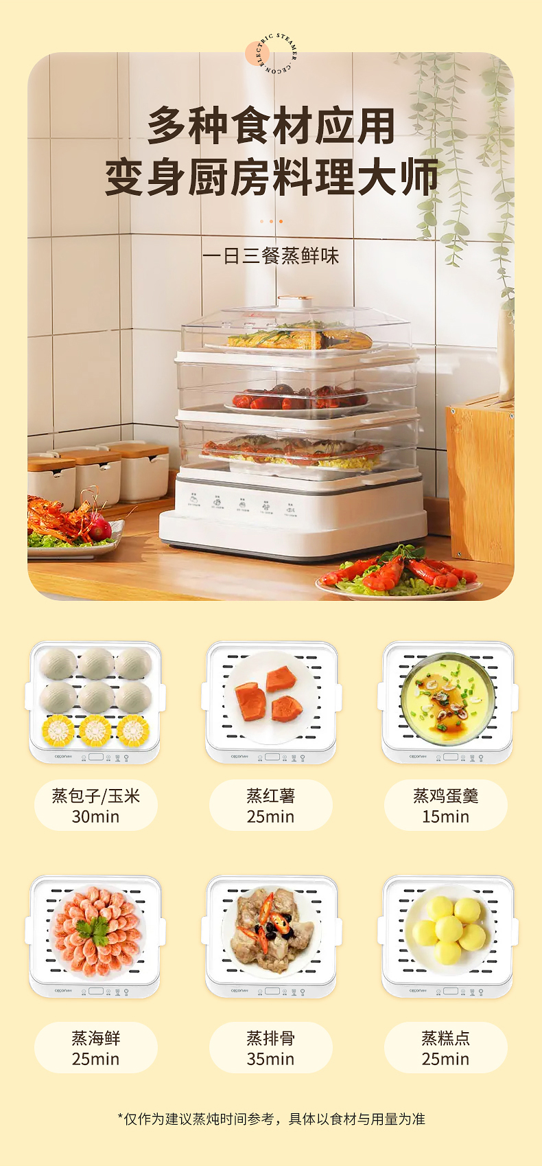 西可 多功能三层电蒸锅 18L 同时蒸不串味 图20