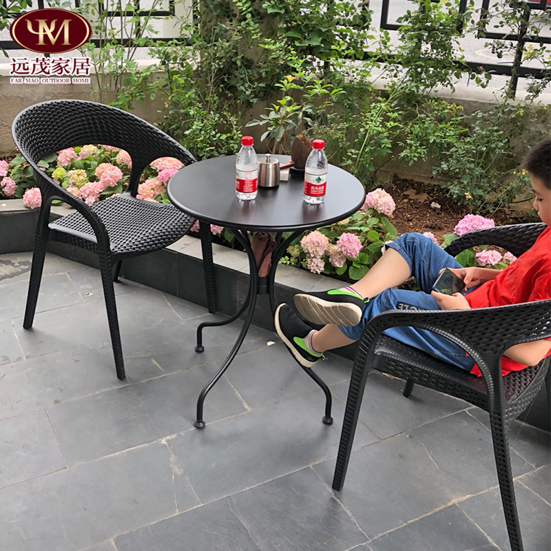 Balcony table and chairs Three sets of outdoor table and chairs combined patio garden terrace for home leisure backrest rattan chair small tea table
