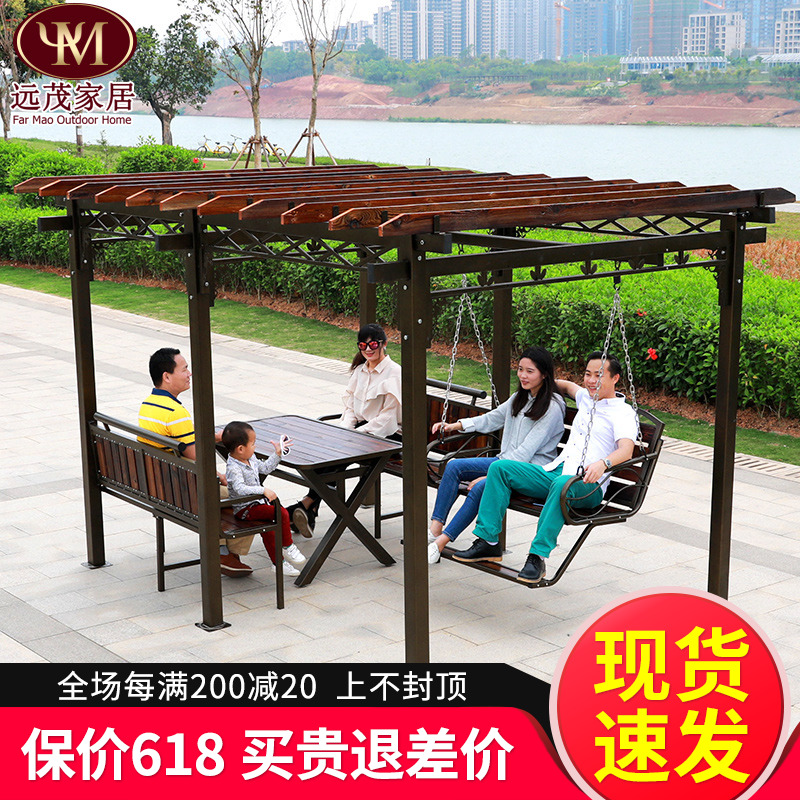Far-lush outdoor iron art pavilions tent embalming wood grapes frame Swings Rocking Chair Courtyard Casual Outdoor Terrace Pavilions